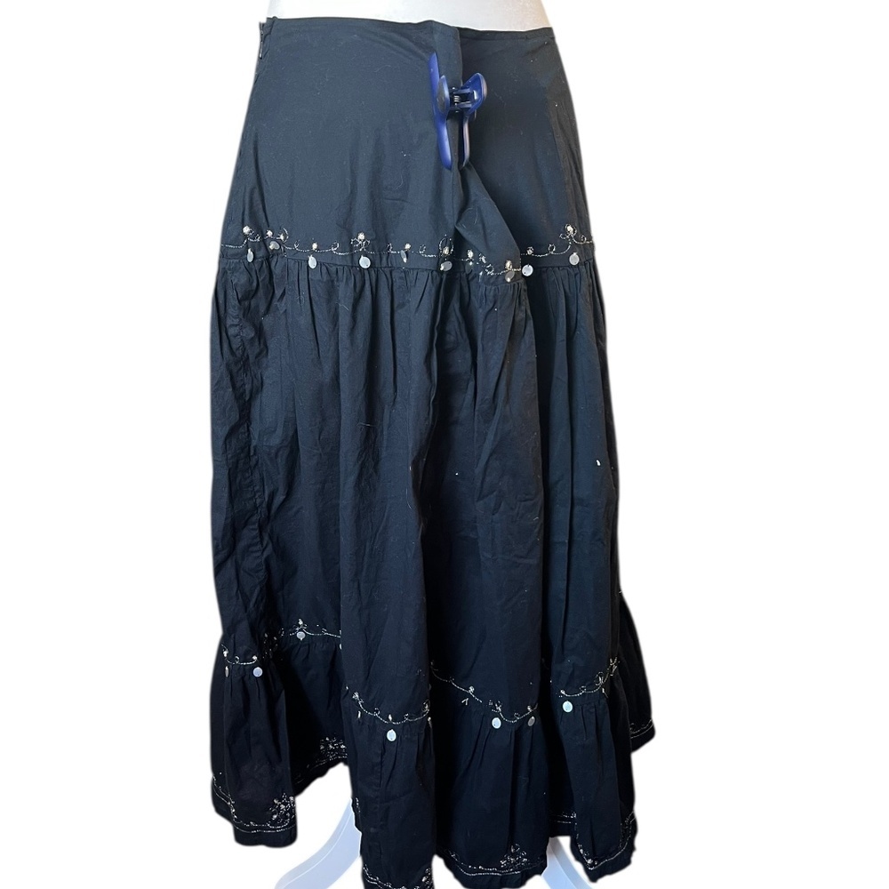 Vintage Y2K Plus Size Black Boho Embellished Tiered Maxi Skirt 18W - Picture 4 of 9